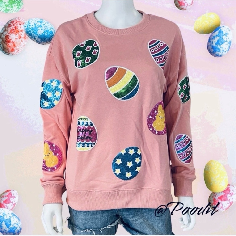 Sequin Easter egg pullover holiday top L XL 2XL - Picture 4 of 7